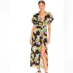 Le Superbe Mai tai black dress with pink flowers 🌸 pineapple 🍍 and bananas